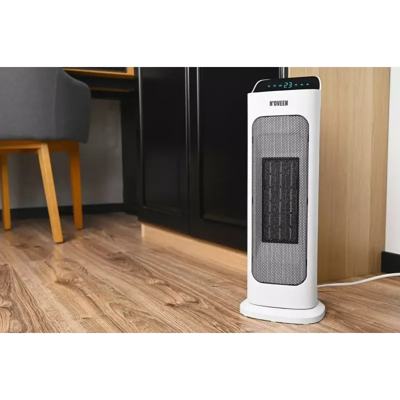 Elektrischer Keramikheizer NOVEEN PTC2000 — 2000 W, einstellbarer Thermostat, LED-Display, Timer, Fernbedienung, weiß