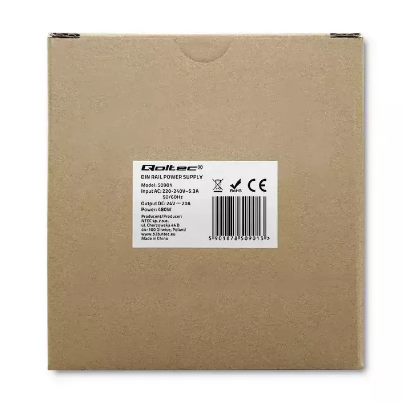 Industrielles DIN-Schienen-Netzteil QOLTEC 50901 — 480W, 24V DC, 20A