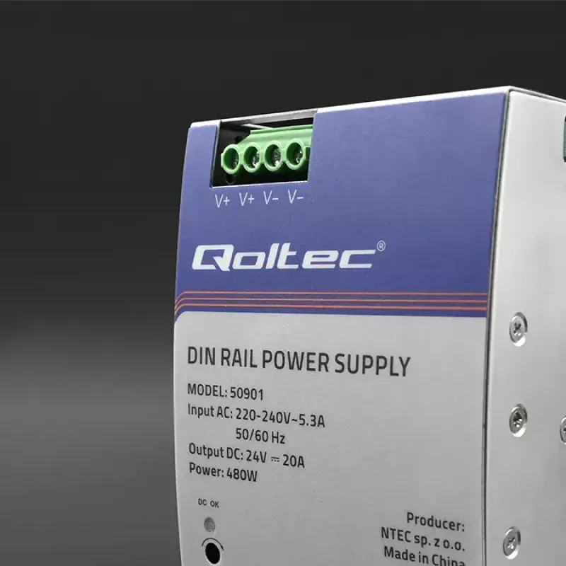 Industrielles DIN-Schienen-Netzteil QOLTEC 50901 — 480W, 24V DC, 20A