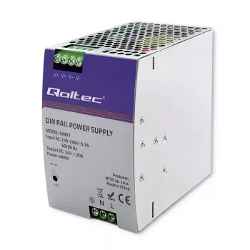 Industrielles DIN-Schienen-Netzteil QOLTEC 50901 — 480W, 24V DC, 20A