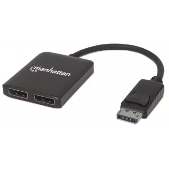 Manhattan DisplayPort 1.2 auf 2-Port DisplayPort 1.2 Splitter-Hub mit MST, 4K@30Hz, USB-A-Stromversorgung, Videowandfunktion, Schwarz, MST = Multi-Stream-Transport, 3 Jahre Garantie
