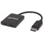 Manhattan DisplayPort 1.2 auf 2-Port DisplayPort 1.2 Splitter-Hub mit MST, 4K@30Hz, USB-A-Stromversorgung, Videowandfunktion, Schwarz, MST = Multi-Stream-Transport, 3 Jahre Garantie