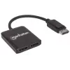 Manhattan DisplayPort 1.2 auf 2-Port DisplayPort 1.2 Splitter-Hub mit MST, 4K@30Hz, USB-A-Stromversorgung, Videowandfunktion, Schwarz, MST = Multi-Stream-Transport, 3 Jahre Garantie