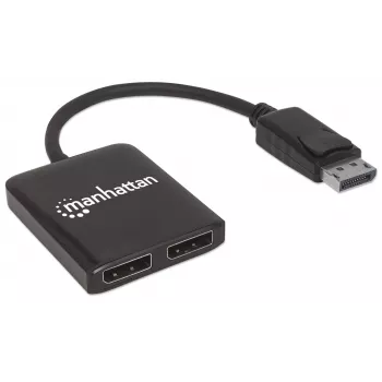 Manhattan DisplayPort 1.2 auf 2-Port DisplayPort 1.2 Splitter-Hub mit MST, 4K@30Hz, USB-A-Stromversorgung, Videowandfunktion, Schwarz, MST = Multi-Stream-Transport, 3 Jahre Garantie