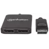 Manhattan DisplayPort 1.2 auf 2-Port DisplayPort 1.2 Splitter-Hub mit MST, 4K@30Hz, USB-A-Stromversorgung, Videowandfunktion, Schwarz, MST = Multi-Stream-Transport, 3 Jahre Garantie