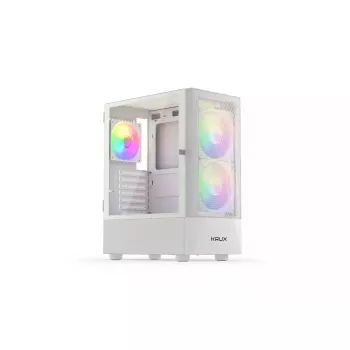 PC-Gehäuse KRUX VAKO KRXD005 ATX Schwarz — gehärtetes Glas, RGB, unterstützt Micro-ITX/ATX, 2×3,5-Zoll + 2×2,5-Zoll Einschübe, GPU bis zu 31 cm