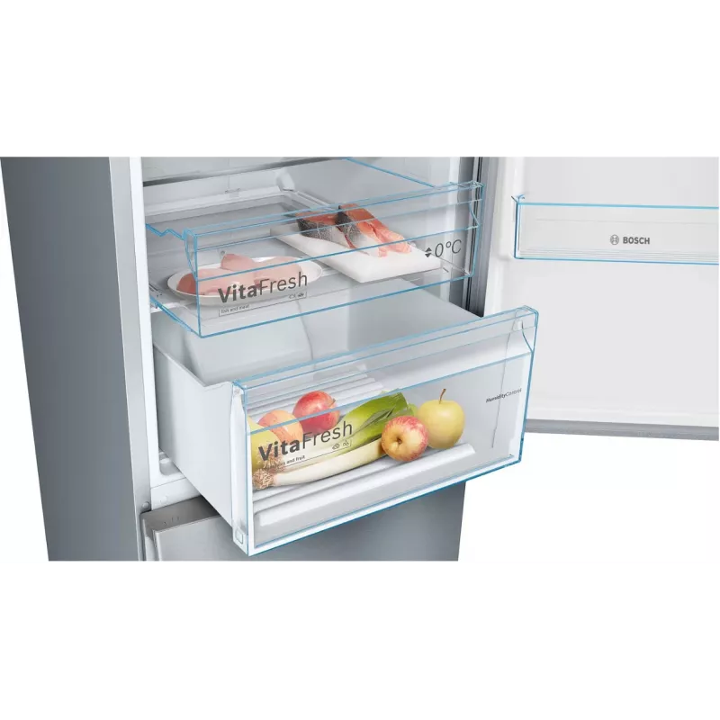 Kühl-Gefrierkombination Bosch Serie 4 KGN39VIEB freistehend 368 L, Energieeffizienzklasse E, Edelstahl, NoFrost, Gefrierteil unten