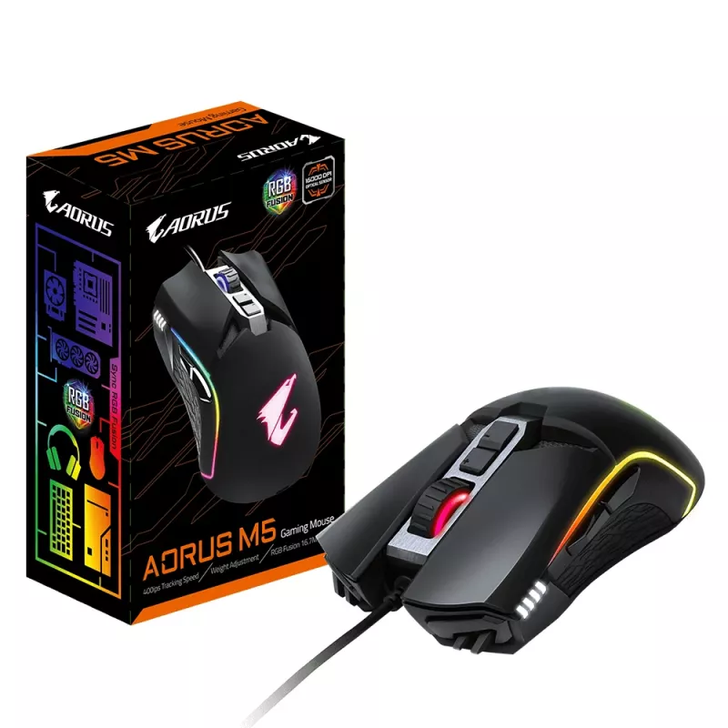 GIGABYTE AORUS M5 Maus Gaming Rechtshändig USB Typ-A Optisch 16000 DPI