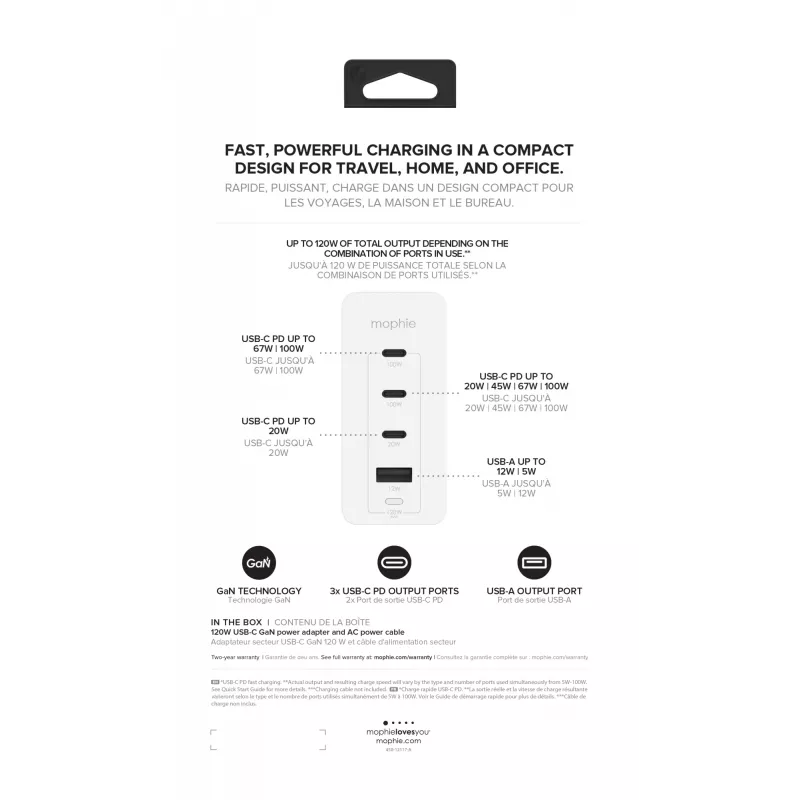 mophie Accessories-Wandadapter-USB-C-PD-HUB-120W-GAN-Weiß-EU(3xUSBC + 1xUSBA)