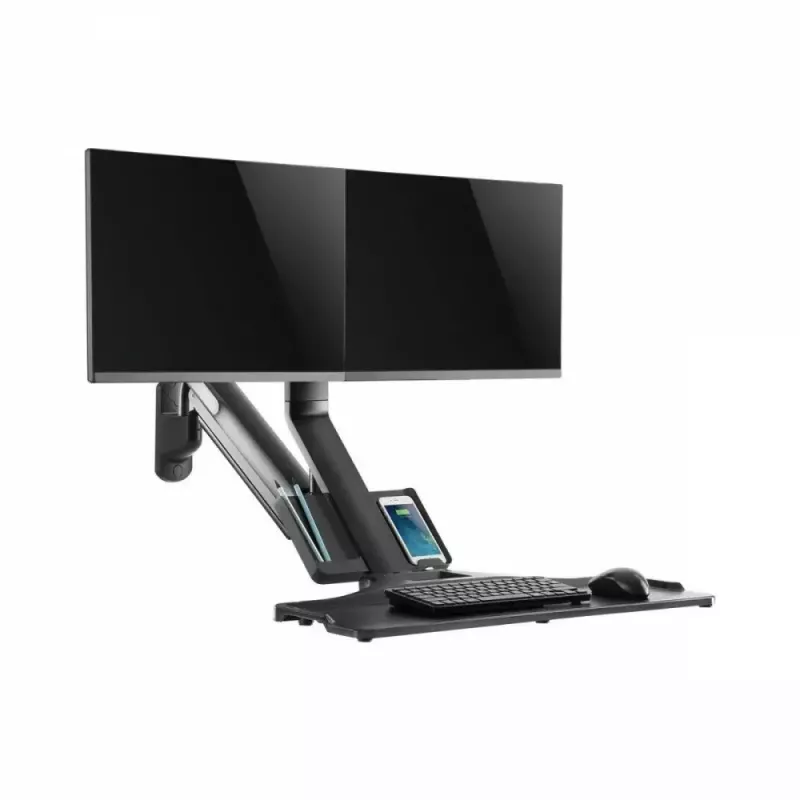 Duale Monitor-Wandhalterung MACLEAN MC-633 Gasdruckfeder für 17 Zoll–27 Zoll Monitore, verstellbare Arme, VESA-kompatibel