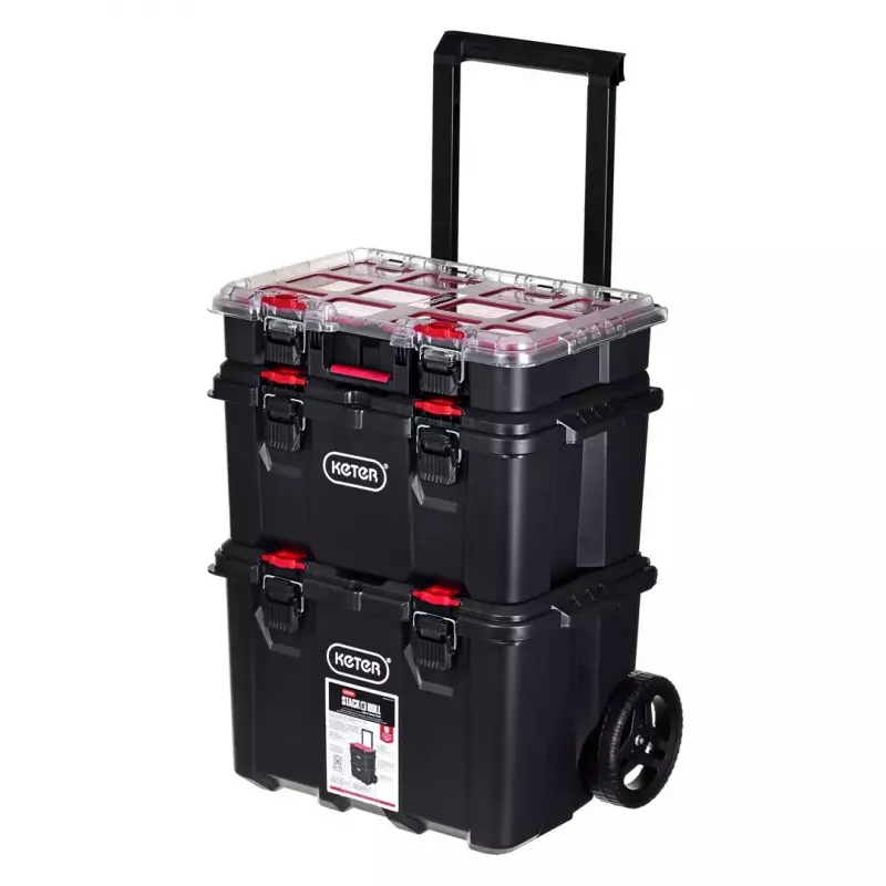 Stapelbare Aufbewahrungsboxen Keter 250927 — Set mit 3 stapelbaren Technopolymer-Organizern mit Rollen und Schloss, 525×694×411 mm, schwarz