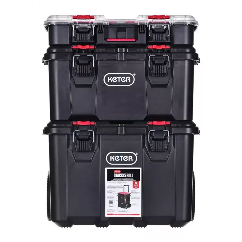 Stapelbare Aufbewahrungsboxen Keter 250927 — Set mit 3 stapelbaren Technopolymer-Organizern mit Rollen und Schloss, 525×694×411 mm, schwarz