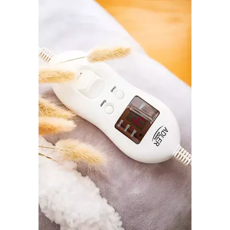 Elektrische Wärmedecke Adler AD 7412 — Fleece-Überwurf für 1 Person, 80 W, 8 Heizstufen, waschbar, Timer, grau