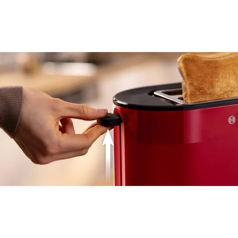 Toaster Bosch TAT2M124 — 2-Scheiben 950 W, rot, Brotzentrierung, Auftauen, Lift