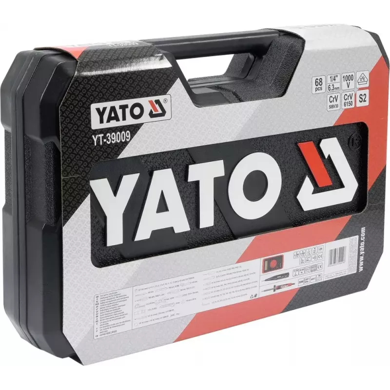 Mechaniker-Werkzeugsatz Yato YT-39009 — 68-teiliger Satz, 1/4-Zoll-Antrieb, schwarzer Koffer