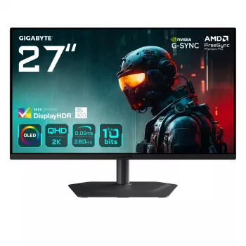 GIGABYTE MO27Q2A 27 inch OLED 2K QHD Gaming Monitor - 2560 x 1440, 280Hz, 0,03ms, 250 cd/m², FreeSync Premium Pro, DisplayHDR True Black 400, HDMI 2.1, Displayport 1.4