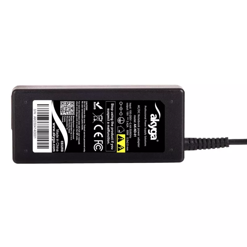 AKYGA Notebook-Netzteil - 19V/3,42A, 65W Leistung und 5,5 x 2,5 mm Stecker