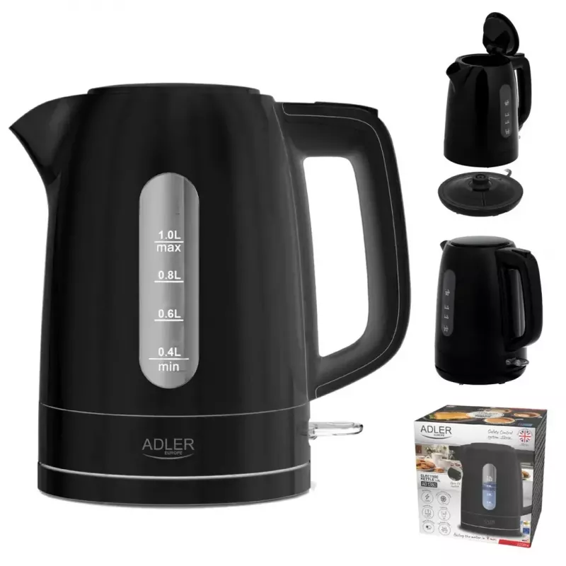 Wasserkocher Adler AD 1380B — 1,7 L, bis zu 2200 W, schwarz, 360°-Basis