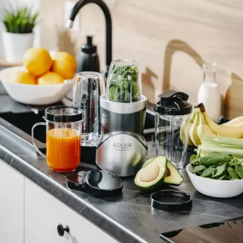 Tischmixer Adler AD 4084 Smoothie Set — 500 W (max. 1200 W), 0,7 l Glaskrug, abnehmbarer Behälter, schwarz
