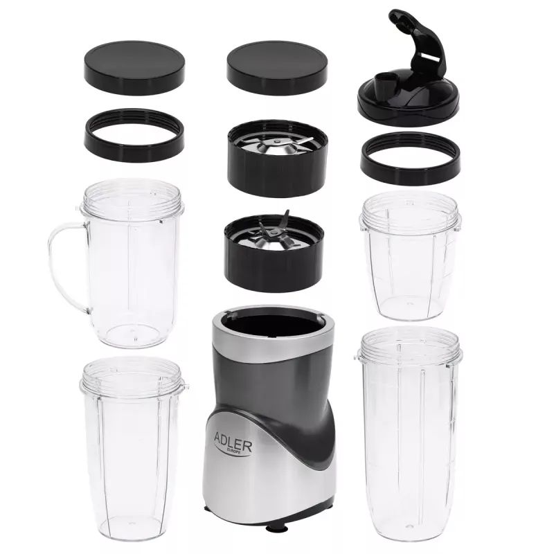 Tischmixer Adler AD 4084 Smoothie Set — 500 W (max. 1200 W), 0,7 l Glaskrug, abnehmbarer Behälter, schwarz