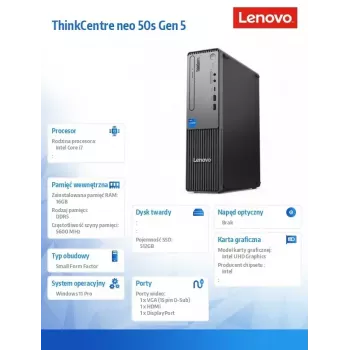 Lenovo ThinkCentre neo 50s Gen 5 Intel® Core™ i7 i7-14700 16 GB DDR5-SDRAM 512 GB SSD Windows 11 Pro SFF PC Schwarz, Grau