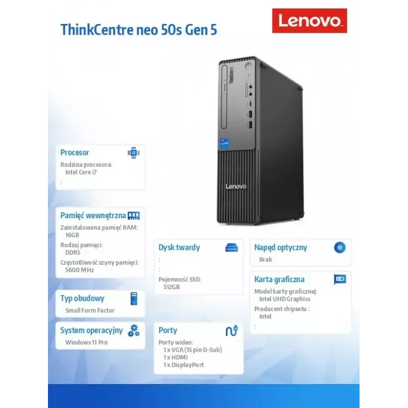 Lenovo ThinkCentre neo 50s Gen 5 Intel® Core™ i7 i7-14700 16 GB DDR5-SDRAM 512 GB SSD Windows 11 Pro SFF PC Schwarz, Grau