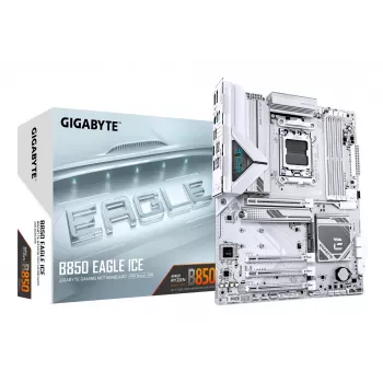 GIGABYTE B850 EAGLE ICE Mainboard - AMD Ryzen 9000 Series CPUs, 8+2+2 Phasen Digital VRM, bis zu 8200MHz DDR5 (O.C), 1xPCIe 5.0 + 2xPCIe 4.0 M.2, 2.5 GbE LAN, USB 3.2 Gen 2