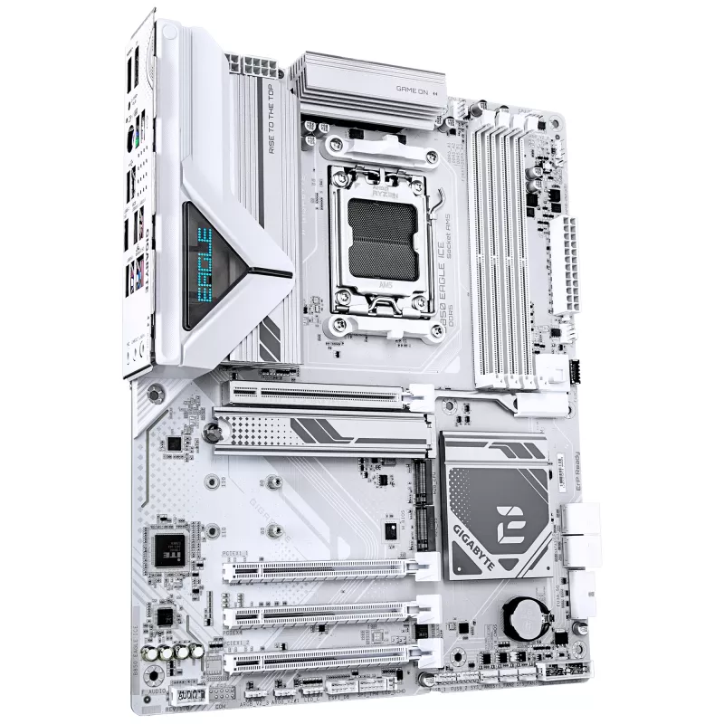 GIGABYTE B850 EAGLE ICE Mainboard - AMD Ryzen 9000 Series CPUs, 8+2+2 Phasen Digital VRM, bis zu 8200MHz DDR5 (O.C), 1xPCIe 5.0 + 2xPCIe 4.0 M.2, 2.5 GbE LAN, USB 3.2 Gen 2