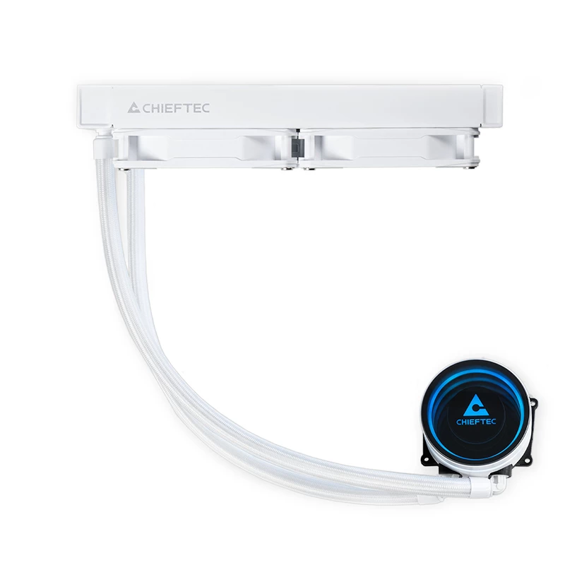 All-in-One-Flüssigkühler CHIEFTEC ICEBERG 240-RGB-W – 240-mm-Radiator, 2 x 120-mm-RGB-Lüfter, weiß