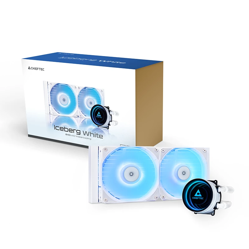 All-in-One-Flüssigkühler CHIEFTEC ICEBERG 240-RGB-W – 240-mm-Radiator, 2 x 120-mm-RGB-Lüfter, weiß