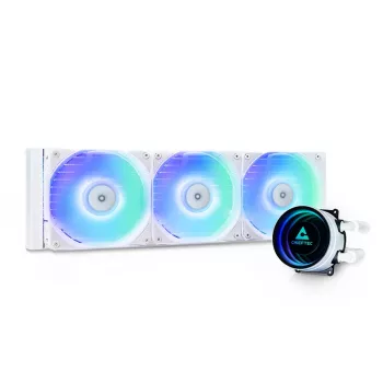 All-in-One-Flüssigkeitskühler CHIEFTEC CLC-360-RGB-W — 360 mm Radiator, 3x 120 mm RGB-Lüfter, weiß, 40 cm Schläuche