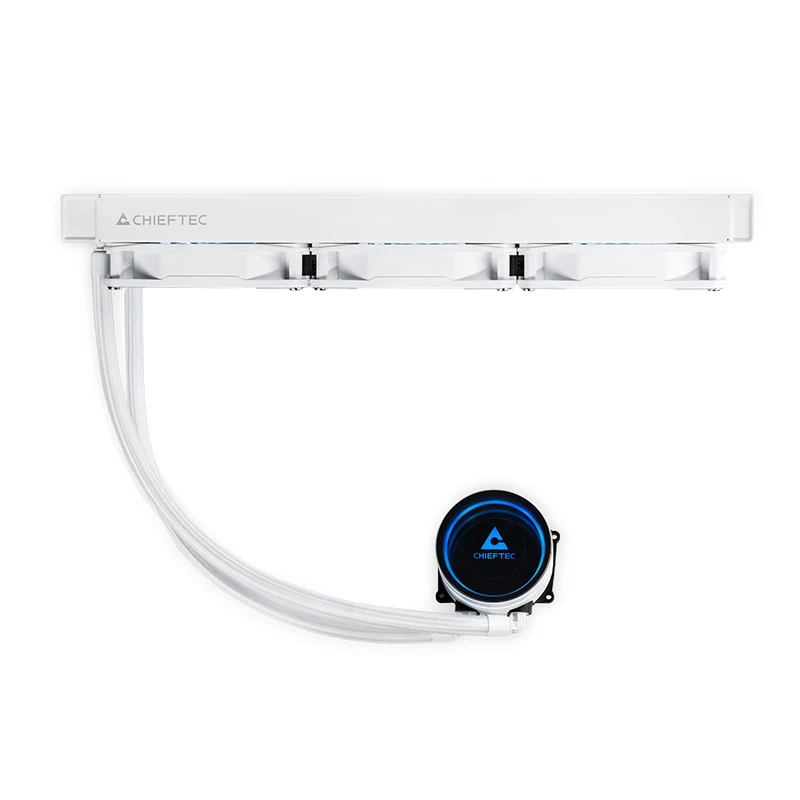 All-in-One-Flüssigkeitskühler CHIEFTEC CLC-360-RGB-W — 360 mm Radiator, 3x 120 mm RGB-Lüfter, weiß, 40 cm Schläuche