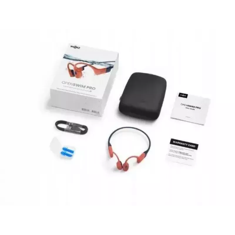 Knochenleitungs-Kopfhörer Shokz OpenSwim Pro — binaural, IP68 wasserdicht, Bluetooth 5.2, bis zu 9 Std. Laufzeit, Ohrbügel, rot