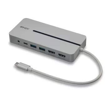 Lindy DST-Mx Duo USB-C Mini-Dockingstation für Laptop/MacBook mit Dual-Display (4K) und 100 W Pass-Through-Ladung