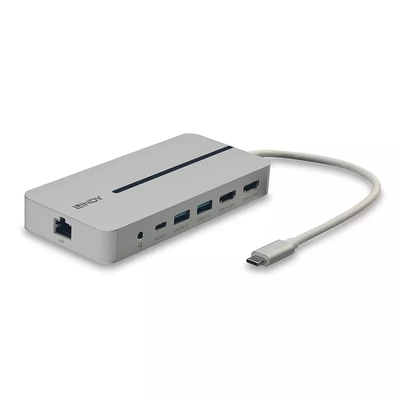 Lindy DST-Mx Duo USB-C Mini-Dockingstation für Laptop/MacBook mit Dual-Display (4K) und 100 W Pass-Through-Ladung