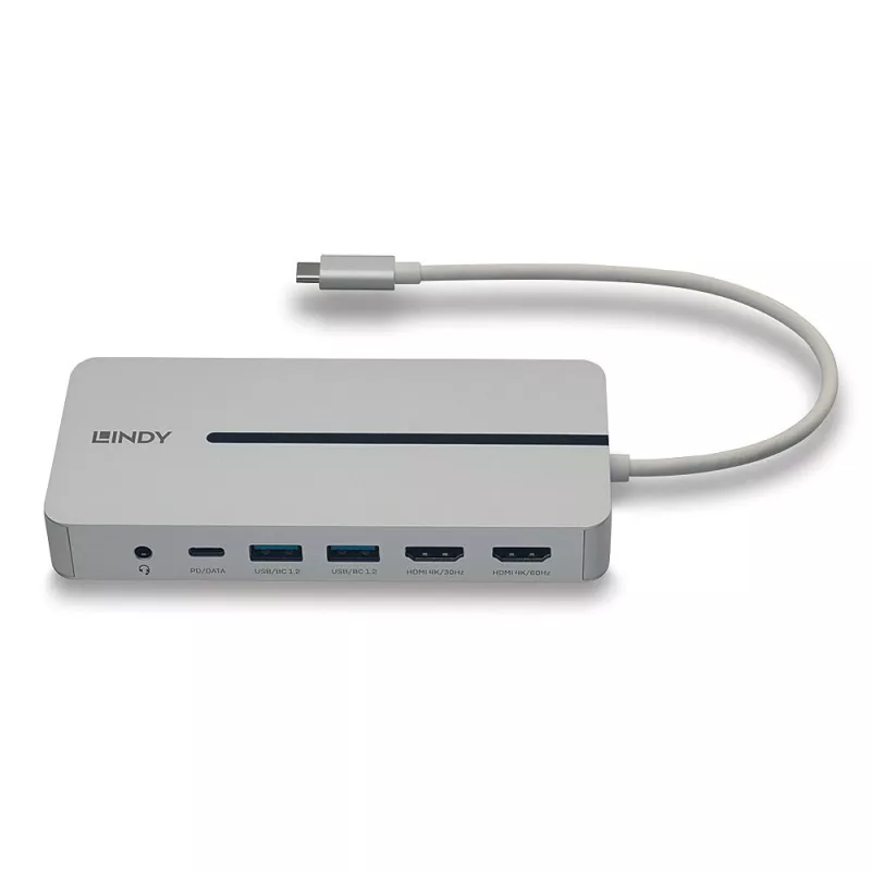 Lindy DST-Mx Duo USB-C Mini-Dockingstation für Laptop/MacBook mit Dual-Display (4K) und 100 W Pass-Through-Ladung