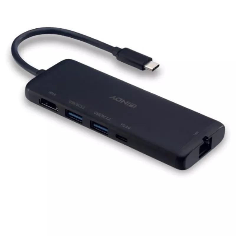 Lindy DST-Mini USB-C Laptop Mini Dockingstation mit 4K-Unterstützung und 100W Durchsatzladung
