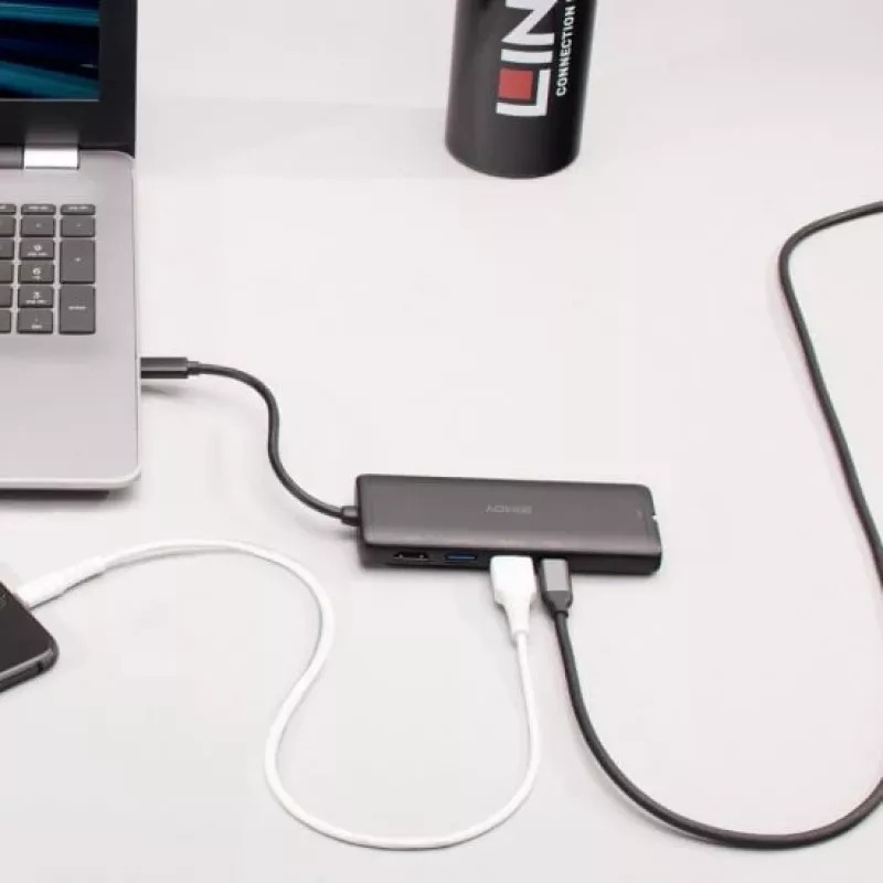 Lindy DST-Mini USB-C Laptop Mini Dockingstation mit 4K-Unterstützung und 100W Durchsatzladung