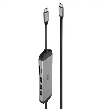 Lindy DST-Micro 140, USB-C Laptop Micro Dockingstation mit 4K-Unterstützung und 1,4 m 60W-Ladekabel