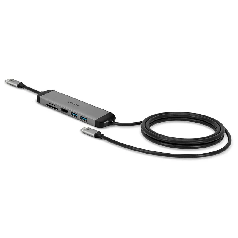 Lindy DST-Micro 140, USB-C Laptop Micro Dockingstation mit 4K-Unterstützung und 1,4 m 60W-Ladekabel