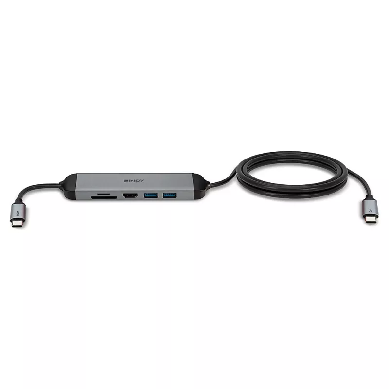 Lindy DST-Micro 140, USB-C Laptop Micro Dockingstation mit 4K-Unterstützung und 1,4 m 60W-Ladekabel