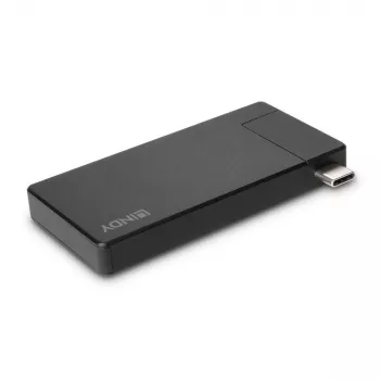 Lindy DST-Micro, USB-C Laptop Micro Docking Station mit 4K-Unterstützung und 100W Durchschleifladung