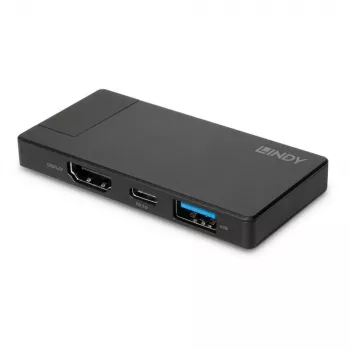 Lindy DST-Micro, USB-C Laptop Micro Docking Station mit 4K-Unterstützung und 100W Durchschleifladung
