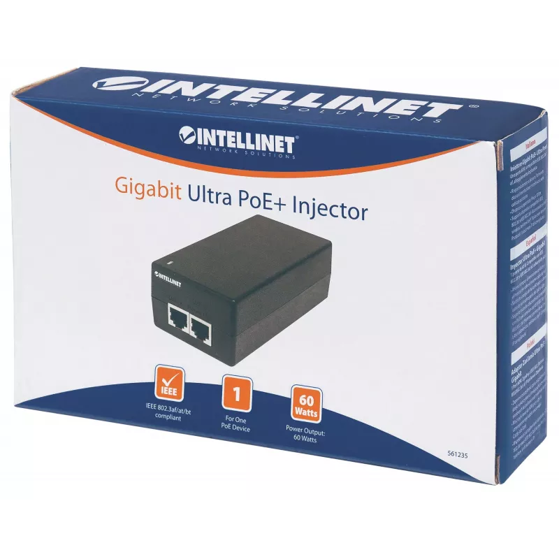 Intellinet Gigabit Ultra PoE+ Injector, 1 x 60 W Port, IEEE 802.3bt und IEEE 802.3at/af konform, Kunststoffgehäuse