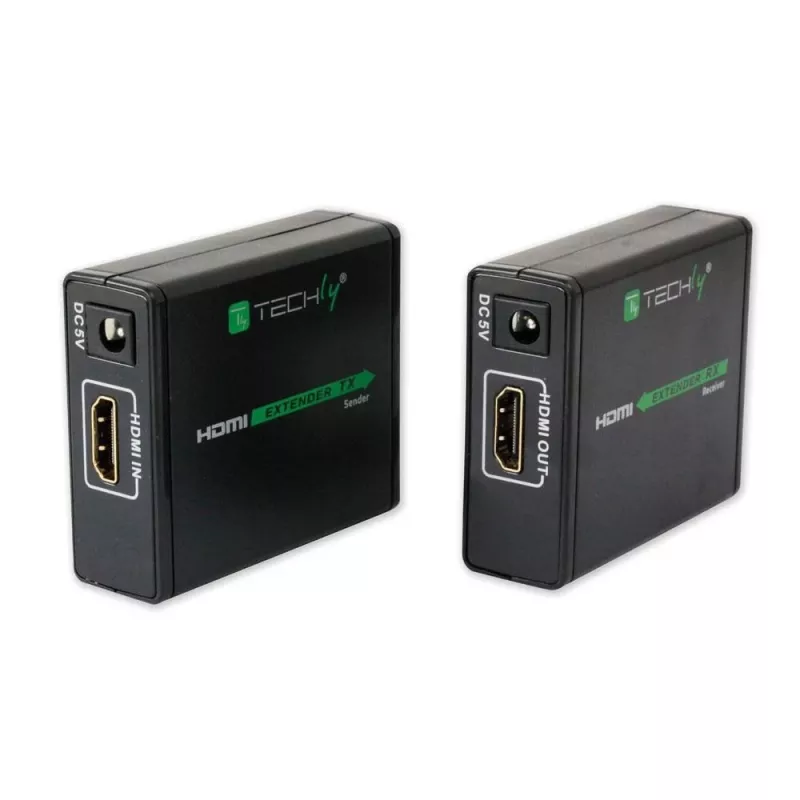AV-Sender und -Empfänger TECHLY IDATA EXT-E70 — HDMI-Verlängerung über Cat6/6a/7-Kabel, Full HD 1920x1080, 60 m, 10,2 Gbit/s, HDCP, schwarz