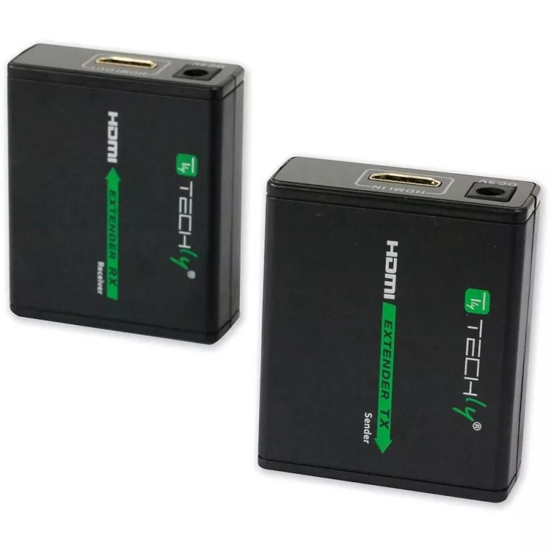 AV-Sender und -Empfänger TECHLY IDATA EXT-E70 — HDMI-Verlängerung über Cat6/6a/7-Kabel, Full HD 1920x1080, 60 m, 10,2 Gbit/s, HDCP, schwarz