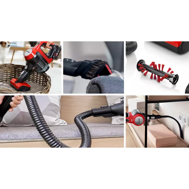 Bosch BBS711ANM Stabstaubsauger/Elektrobesen Akku Trocken Beutellos 0,3 L Schwarz, Rot, Edelstahl