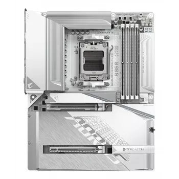 GIGABYTE B850 AORUS STEALTH ICE ATX-Mainboard für AMD Sockel AM5 — B850, 14+2+2 VRM, DDR5 bis 8200 MHz (OC), 2×PCIe5, 2×PCIe4 M.2, Wi‑Fi 7, 5GbE