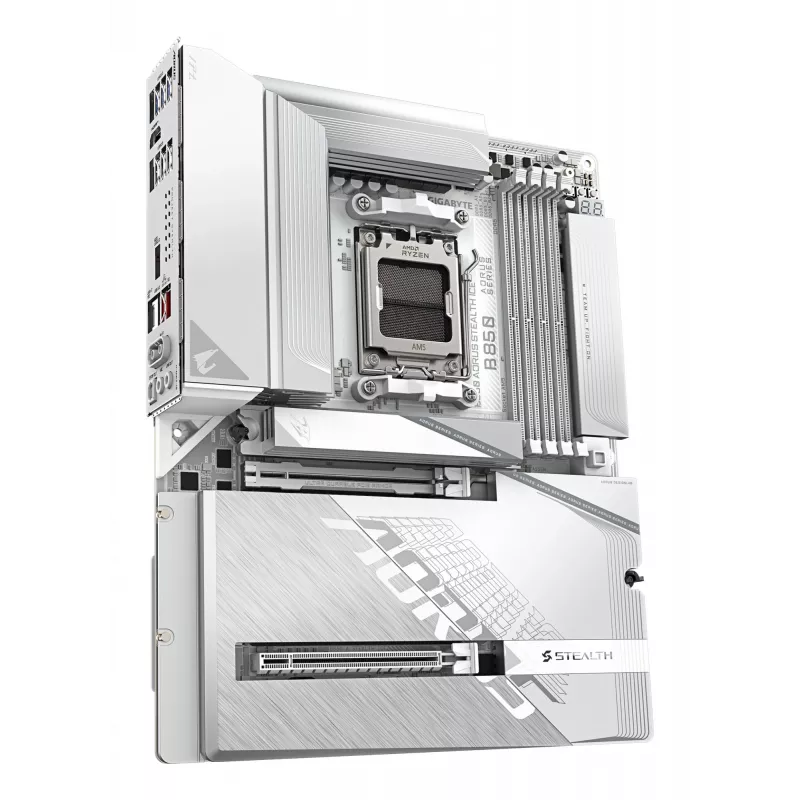 GIGABYTE B850 AORUS STEALTH ICE ATX-Mainboard für AMD Sockel AM5 — B850, 14+2+2 VRM, DDR5 bis 8200 MHz (OC), 2×PCIe5, 2×PCIe4 M.2, Wi‑Fi 7, 5GbE