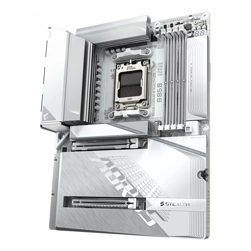 GIGABYTE B850 AORUS STEALTH ICE ATX-Mainboard für AMD Sockel AM5 — B850, 14+2+2 VRM, DDR5 bis 8200 MHz (OC), 2×PCIe5, 2×PCIe4 M.2, Wi‑Fi 7, 5GbE